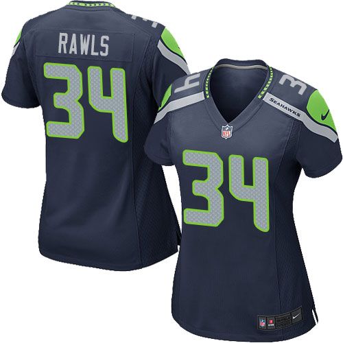 Nike Seahawks #34 Thomas Rawls Steel Blue Team Color Women's Stitched NFL Elite Jersey - Click Image to Close